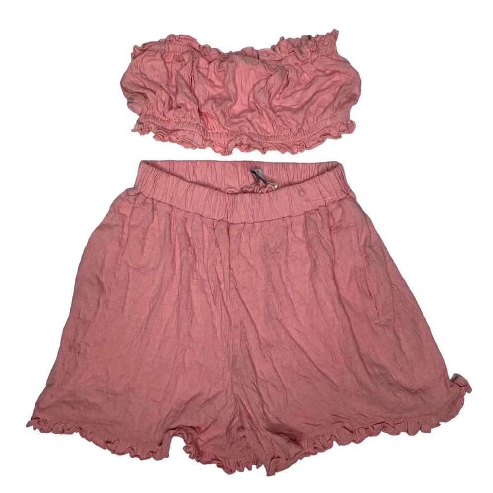 Last Chance NWOT Free People Beach Twyla Pink Ruffle Shorts Bandeau Top Set xs - Picture 4 of 10
